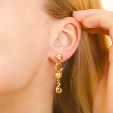 Studio Z  Cascade maan oorbellen in verguld sterlingzilver rode zirkoon