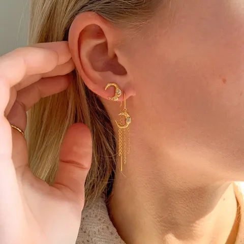 Studio Z Lunar ketting oorbellen in verguld sterlingzilver groen zirkoon