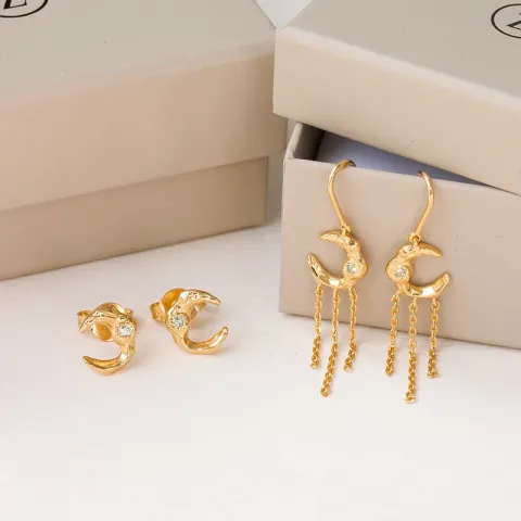 Studio Z Lunar ketting oorbellen in verguld sterlingzilver groen zirkoon