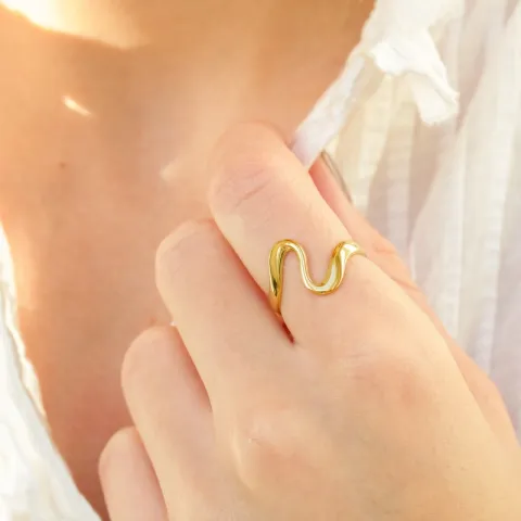 Khaai Studio Wave verstelbaar ring in verguld staal