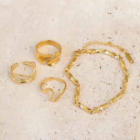 Khaai Studio Wave verstelbaar ring in verguld staal
