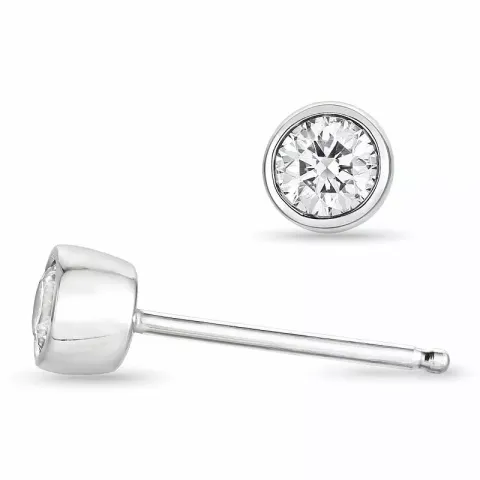 2 x 0,10 ct witgoud solitaire oorbel in 14 karaat witgoud met diamant