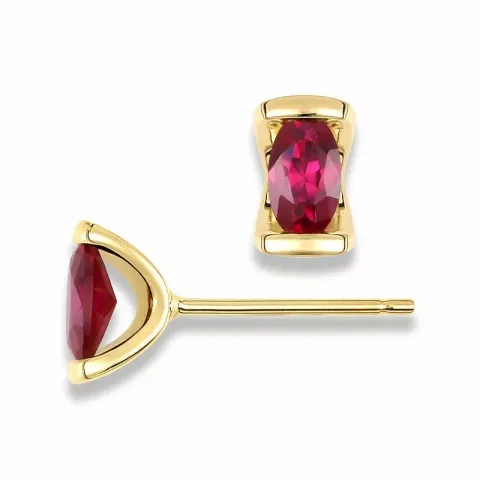 Ovaal oorbellen in 9 karaat goud met syntethische robijnen