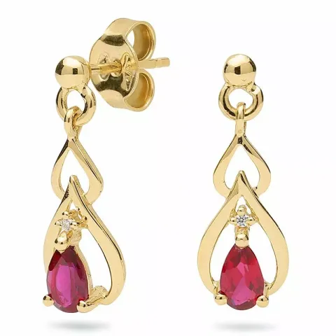 Schattige druppel oorbellen in 9 karaat goud met syntethische robijnen en zirkonen