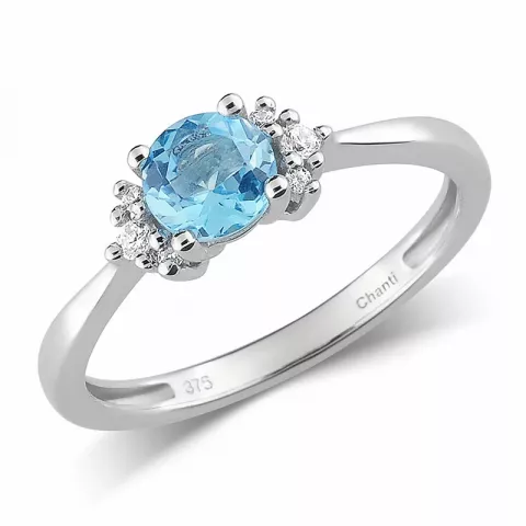 blauwe topaas ring in 9 karaat witgoud
