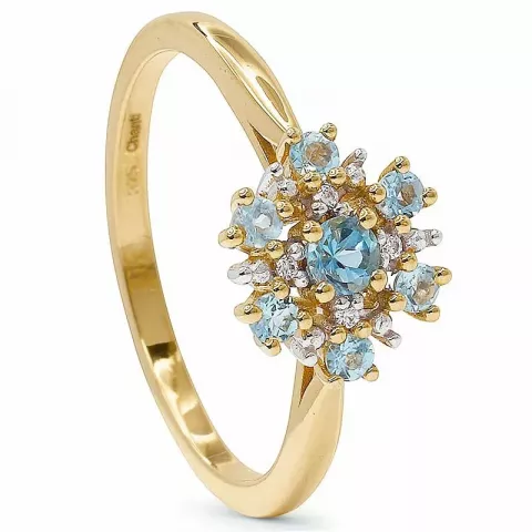 Glanzend bloem blauwe topaas ring in 9 karaat goud met rodium