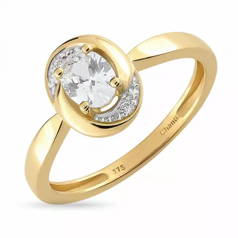 ovale witte zirkoon ring in 9 karaat goud met rodium