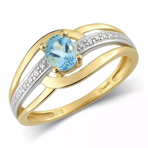 Glad blauwe topaas ring in 9 karaat goud met rodium
