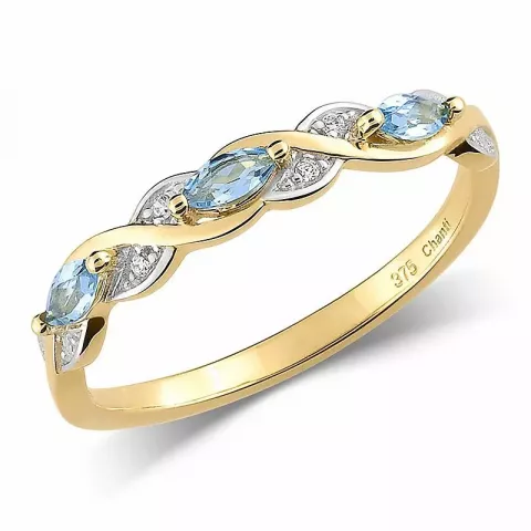 Smal blauwe topaas ring in 9 karaat goud met rodium
