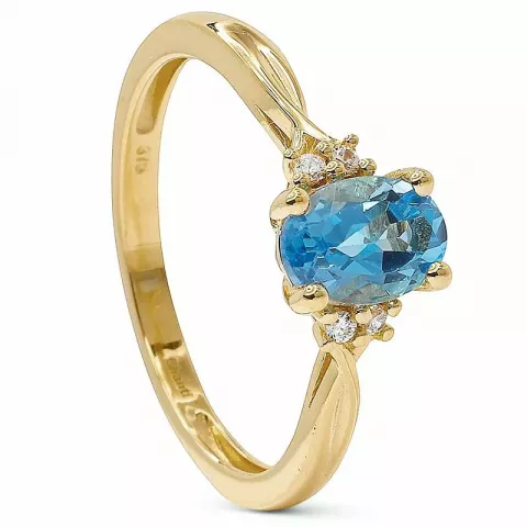 ovale blauwe topaas ring in 9 karaat goud