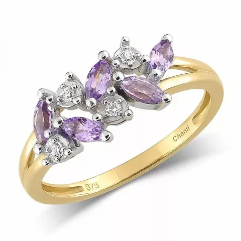 Elegant paarse amethist gouden ring in 9 karaat goud met rodium