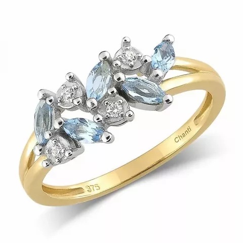 blauwe topaas ring in 9 karaat goud met rodium