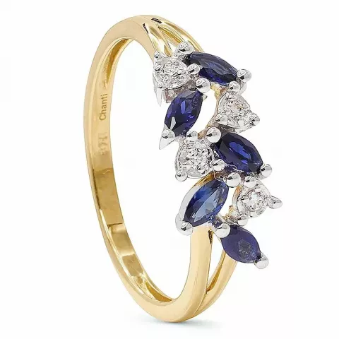 blauwe gouden ring in 9 karaat goud met rodium