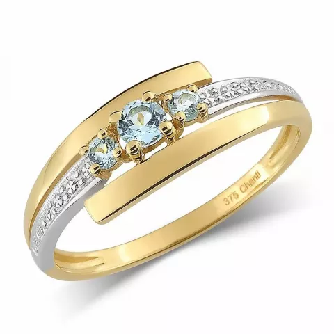 Glanzend blauwe ring in 9 karaat goud met rodium