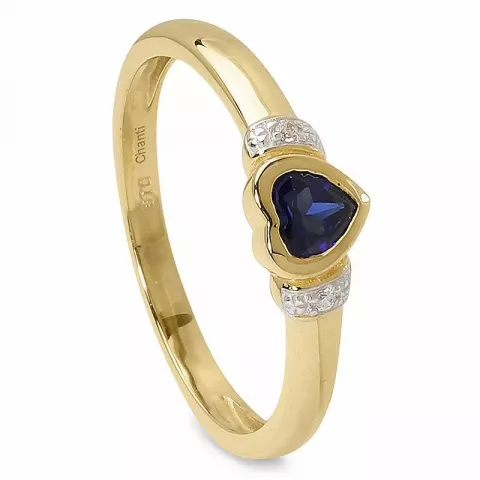 Glanzend hart blauwe ring in 9 karaat goud met rodium