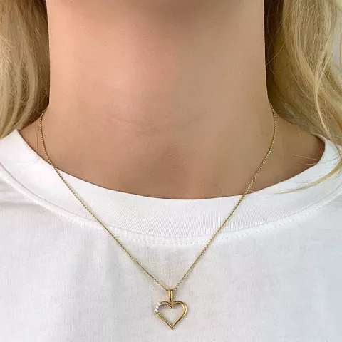 Trendy hart diamant hanger in 9 caraat goud met rhodium 0,074 ct