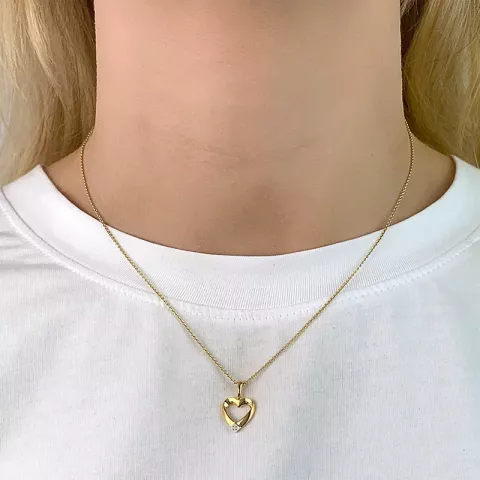 Elegant hart diamant hanger in 9 caraat goud met rhodium 0,010 ct