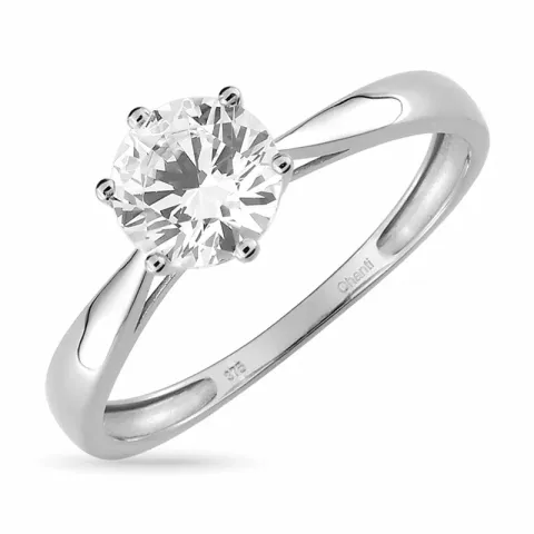 Witte zirkoon solitaire ring in 8 karaat witgoud