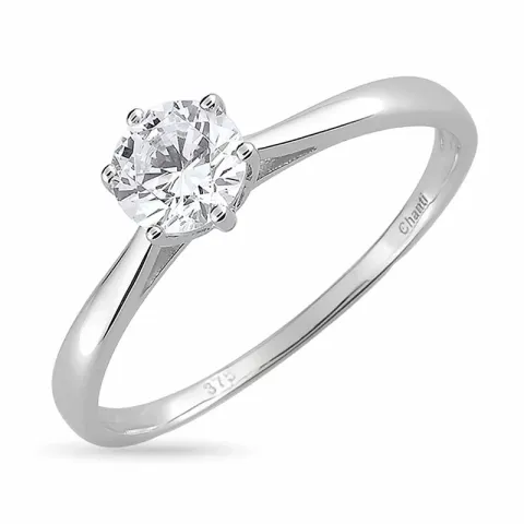 Smal zirkoon solitaire ring in 8 karaat witgoud