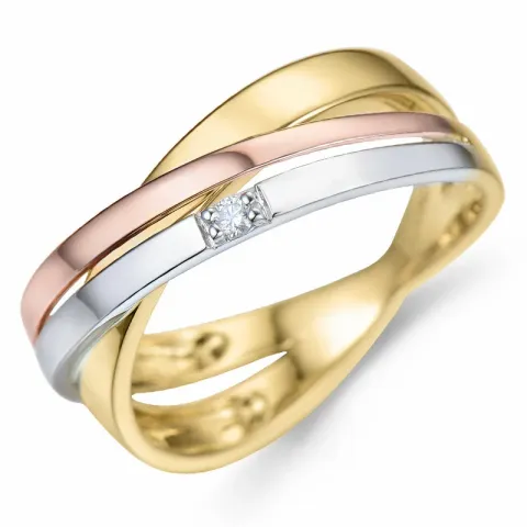 briljant ring in 14 karaat geel-, wit-, en roodgoud 0,03 ct
