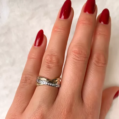 abstract diamant ring in 14 karaat geel-, wit-, en roodgoud 0,09 ct