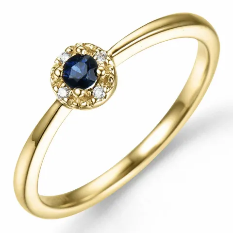 rond saffier diamant ring in 14 karaat goud 0,02 ct 0,163 ct