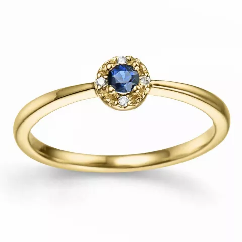 rond saffier diamant ring in 14 karaat goud 0,02 ct 0,163 ct