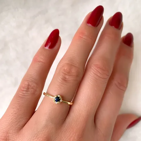 rond saffier diamant ring in 14 karaat goud 0,02 ct 0,163 ct