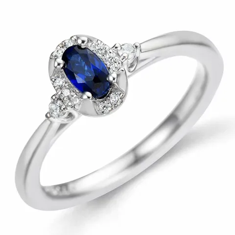 blauwe saffier diamant ring in 14 karaat witgoud 0,08 ct 0,35 ct