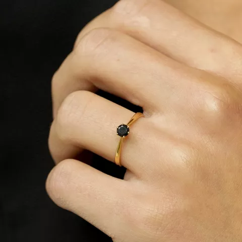 Zwart zirkoon solitaire ring in 9 karaat goud
