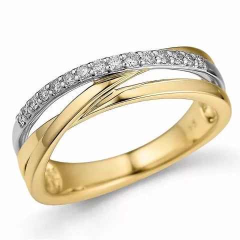 abstract diamant ring in 14 karaat goud-en witgoud 0,16 ct