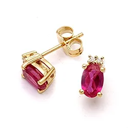 Klein oorbellen in 9 karaat goud met syntethische robijnen en zirkonen
