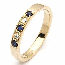 blauwe saffier diamant ring in 14 karaat goud 0,06 ct 0,13 ct