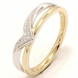 goud ring in 14 karaat goud-en witgoud 0,04 ct