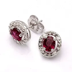 Ovaal oorbellen in 9 karaat witgoud met zirkoon en syntethische robijnen