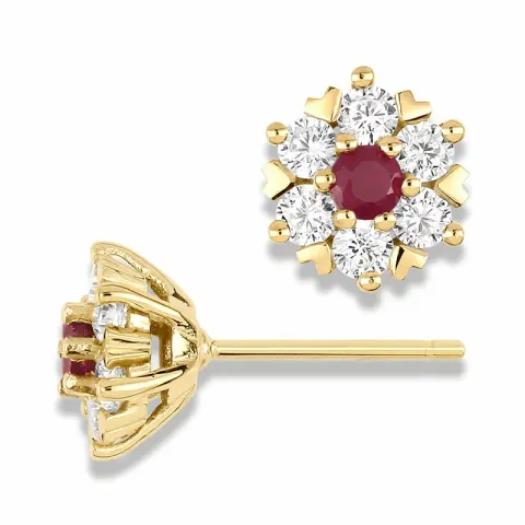Rond oorbellen in 9 karaat goud met robijnen en zirkonen
