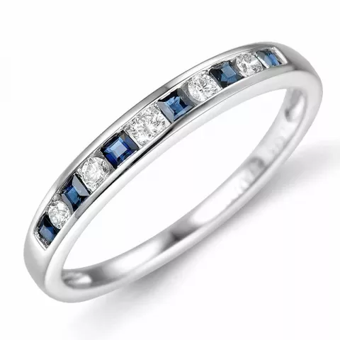 blauwe saffier diamant ring in 14 karaat witgoud 0,11 ct 0,26 ct