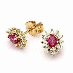 Rozetoorbel in 9 karaat goud met syntethische robijnen en zirkonen