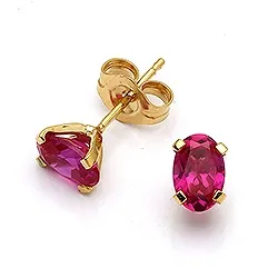 Gouden oorstekers in 9 karaat goud met syntethische robijnen