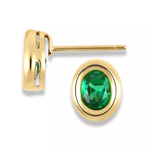 Ovaal oorsteker in 9 karaat goud met synthetische smaragd