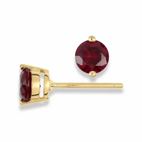Rond oorsteker in 9 karaat goud met syntethische robijnen