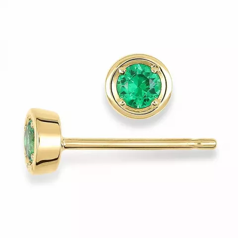 Klein rond oorsteker in 9 karaat goud met synthetische smaragd