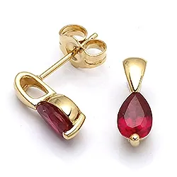 Gouden oorbellen in 9 karaat goud met syntethische robijnen