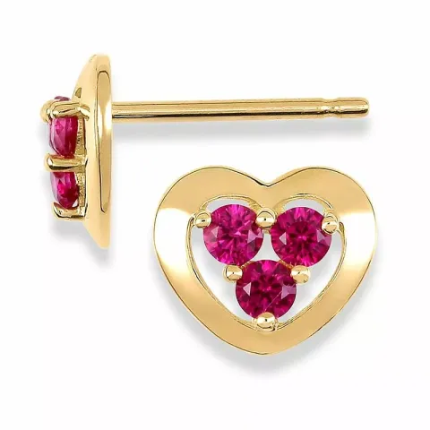 Hart oorbellen in 9 karaat goud met syntethische robijnen