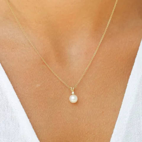 parel diamanten hanger in 14 caraat goud 0,02 ct