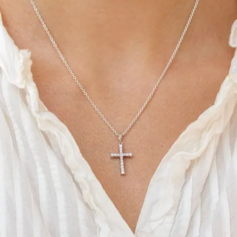 kruis diamanten hanger in 14 caraat witgoud 0,28 ct