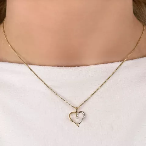 hart diamant hanger in 14 caraat goud-en witgoud 0,01 ct