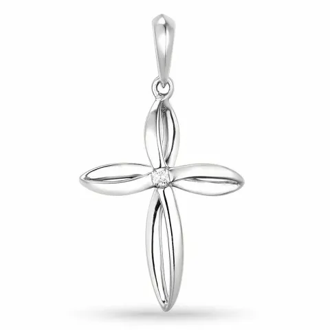 kruis hanger in 14 caraat witgoud 0,03 ct