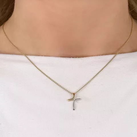 kruis diamanten hanger in 14 caraat goud-en witgoud 0,01 ct