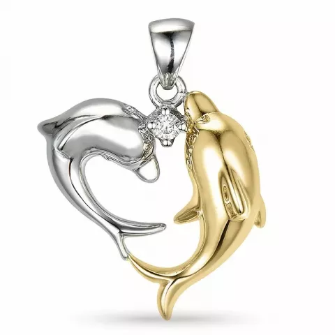 dolfijn diamanten hanger in 14 caraat goud-en witgoud 0,04 ct